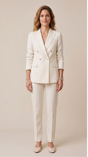 Ivory Double-Breasted Tailored Blazer Suit Set