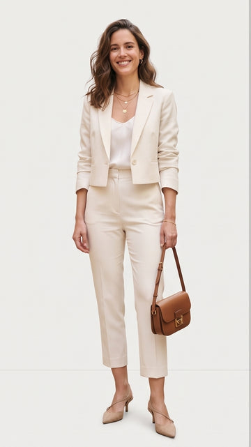 Cropped Ivory Blazer & Trouser Bridal Set