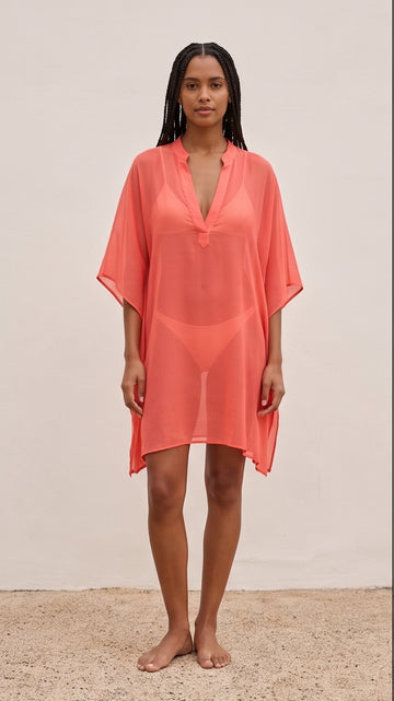 Coral Sheer Kaftan Beach Cover-Up