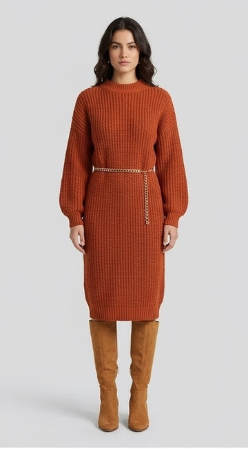 Rust Knit Midi Dress