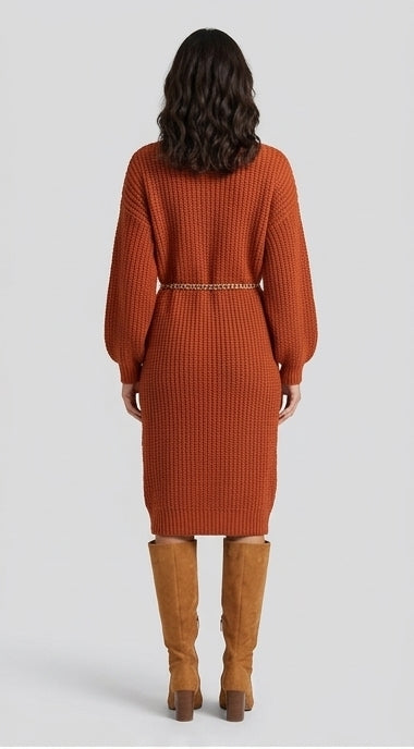 Rust Knit Midi Dress