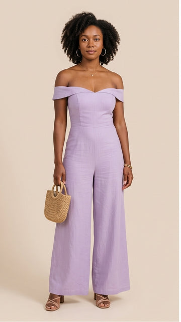 Lavender Off-Shoulder Wide-Leg Jumpsuit