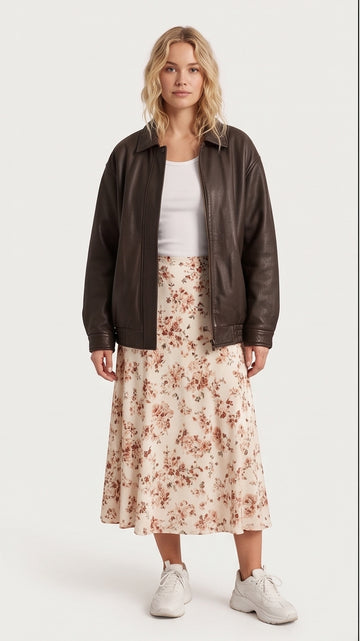 Dark Brown Oversized Boxy Leather Jacket