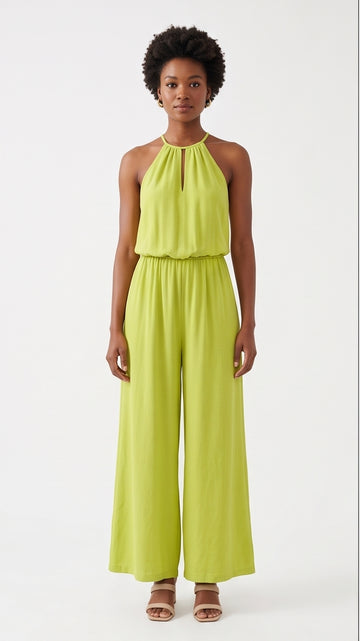 Lime Green Halter Wide-Leg Jumpsuit