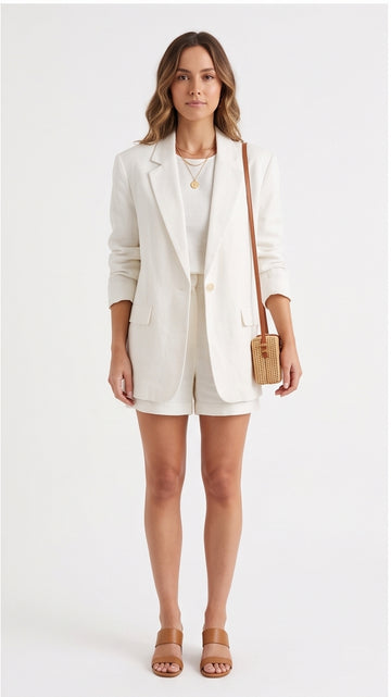 White Linen Blazer & Shorts Set