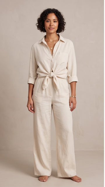 Linen Button-Up & Wide-Leg Pants Set