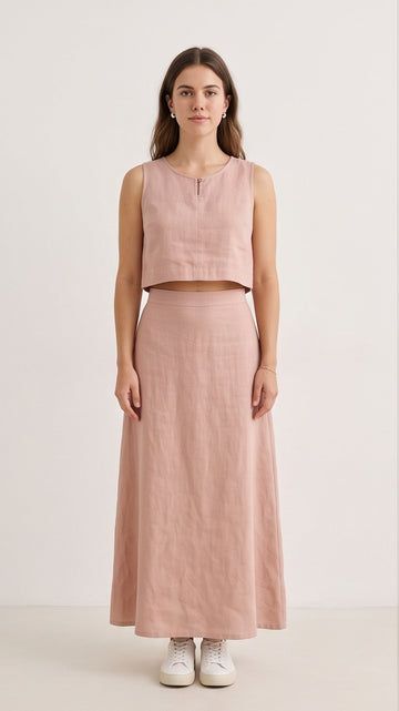 Blush Linen Crop Top & Maxi Skirt Set