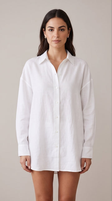 White Oversized Linen Button-Up Shirt