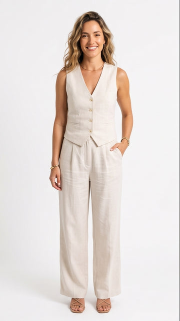 Off-White Linen Vest & Trouser Suit Set