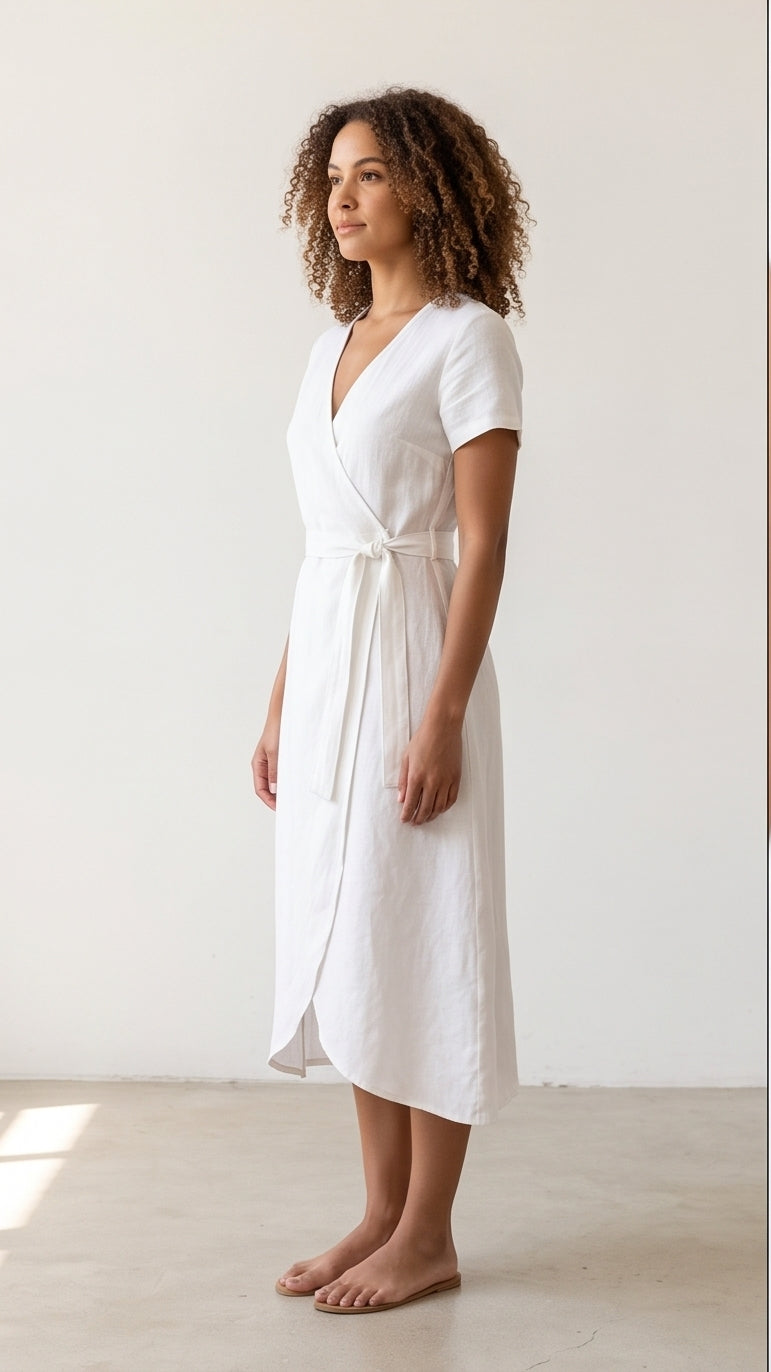 White Linen Wrap Dress
