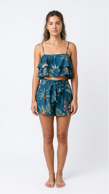 Lagoon Blue Ruffle Crop Top & Shorts Set