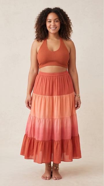 Curvy Ombré Tiered Festival Maxi Skirt