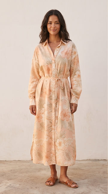 Peach & Cream Oversized Hawaiian Shirt Dress