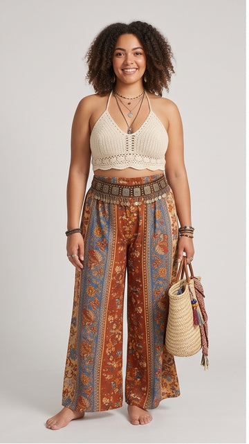 Curvy High-Waisted Palazzo Festival Pants
