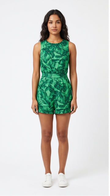 Green Palm Print Romper
