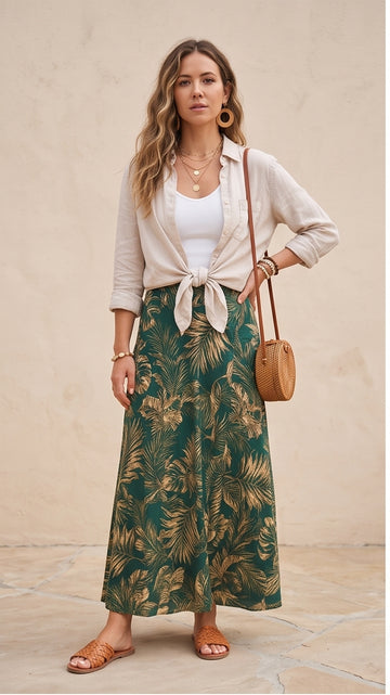 Palm Print Maxi Skirt