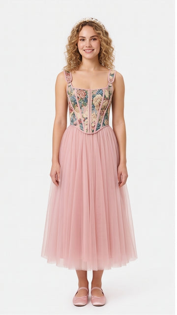 Soft Pink Off-Shoulder Midi Dress