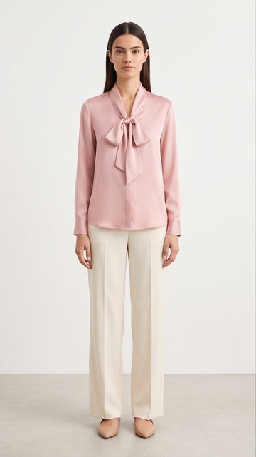 Pink Satin Bow Blouse