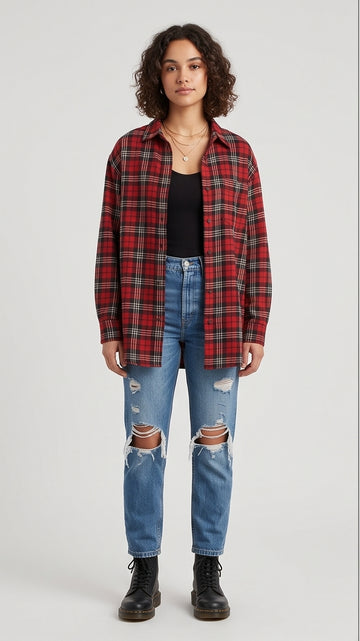 Oversized Red Plaid Flannel Shirt