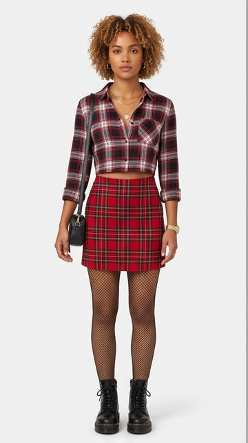 Cropped Plaid Flannel Top