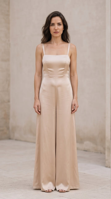 Champagne Satin Wide-Leg Bridal Jumpsuit