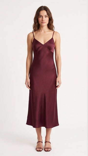 Burgundy Satin Slip Dress