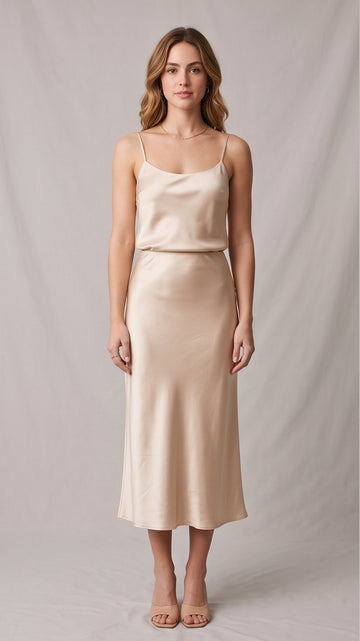 Champagne Satin Cami and Skirt Set