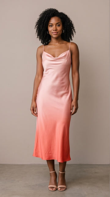 Blush Coral Ombré Satin Slip Dress