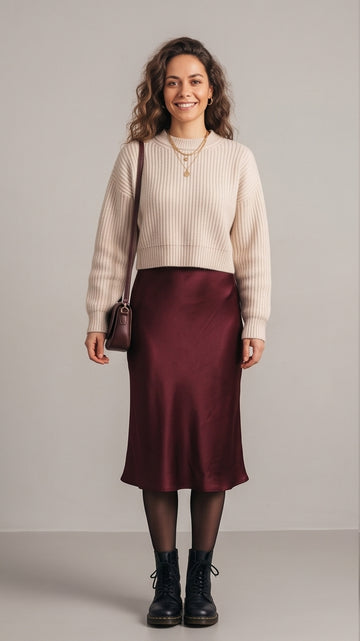 Burgundy Satin Slip Skirt