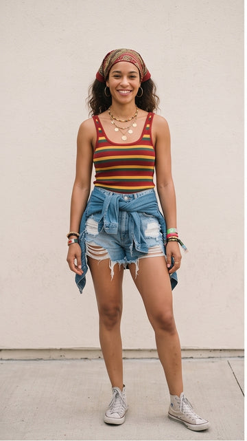Red Gold Green Striped Tank Top