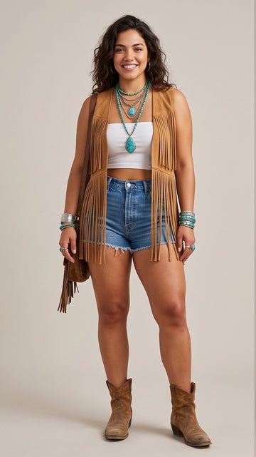 Curvy Suede Fringe Festival Vest