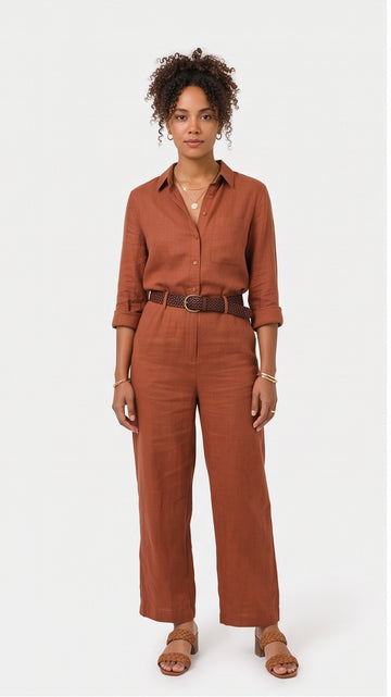 Terracotta Linen Button-Up Shirt
