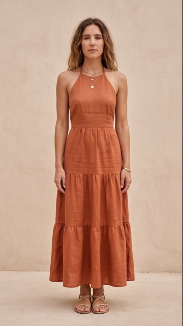 Terracotta Halter Maxi Dress