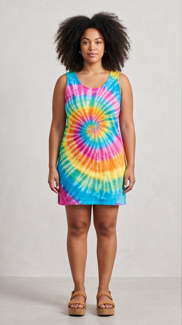 Curvy Rainbow Tie-Dye Festival Mini Dress
