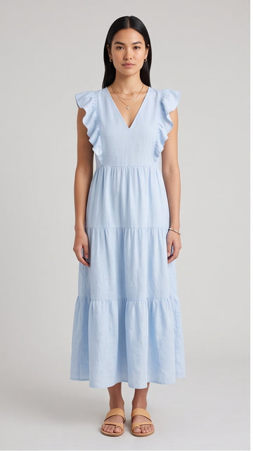 Pale Blue Tiered Maxi Dress