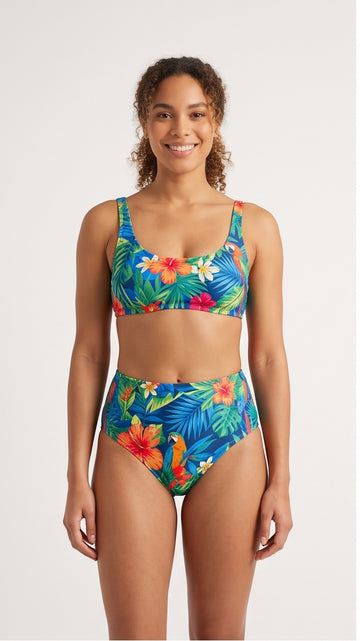 High-Waisted Tropical Print Bikini Set
