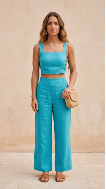 Turquoise Two-Piece Linen Set