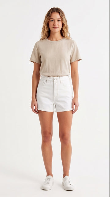 White Denim High-Waisted Shorts