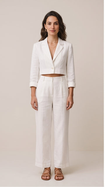 White Linen Cropped Blazer