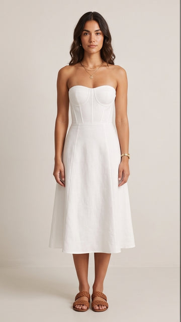 White Strapless Linen Dress