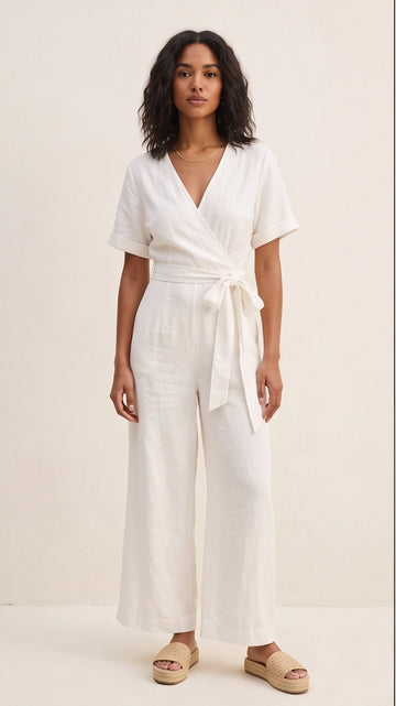 White Linen Wrap Jumpsuit