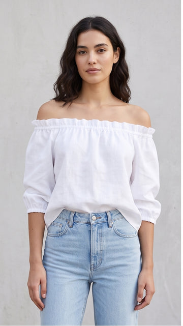 White Off-Shoulder Relaxed Fit Top