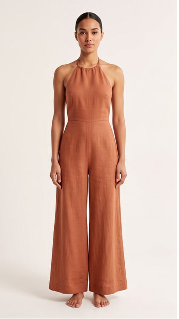 Halter-Neck Wide-Leg Bridal Jumpsuit