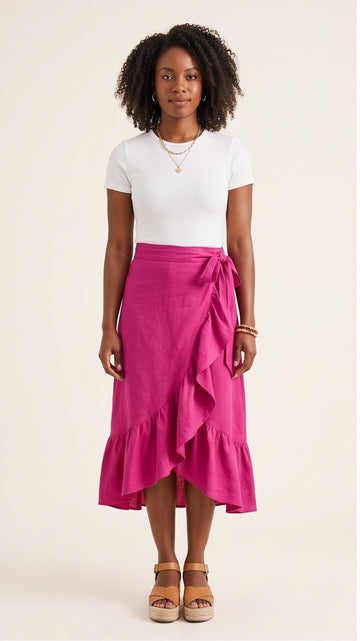 Fuchsia Ruffle-Trim Wrap Skirt