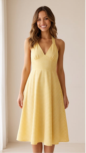 Yellow Gingham Halter Sundress