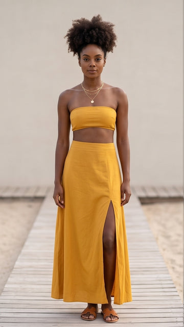 Mustard Yellow Bandeau Top & Maxi Skirt Set