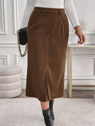 Perfee Slit Midi Skirt with Pockets