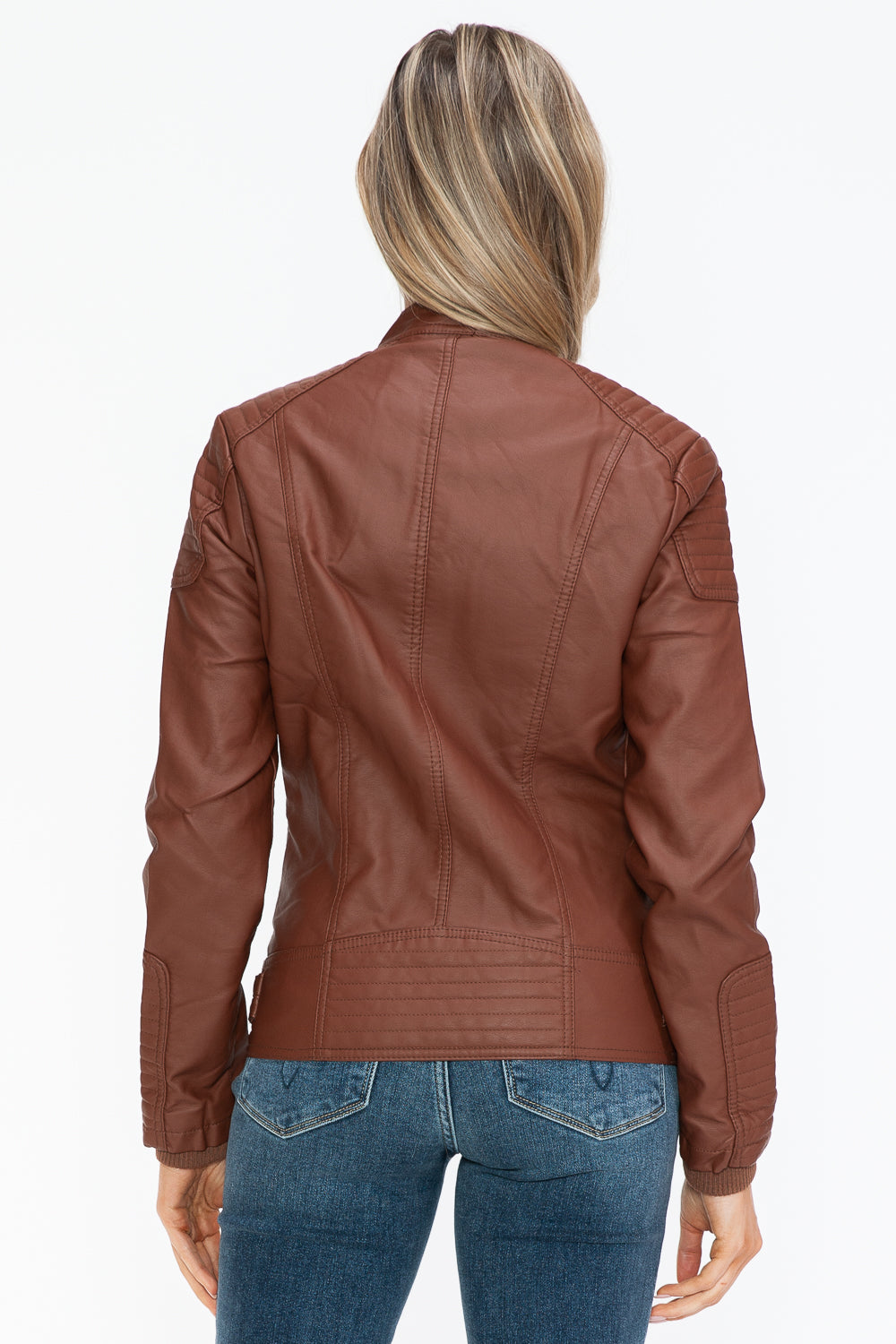 Snobbish Faux Leather Biker Jacket with Side Zip Pockets