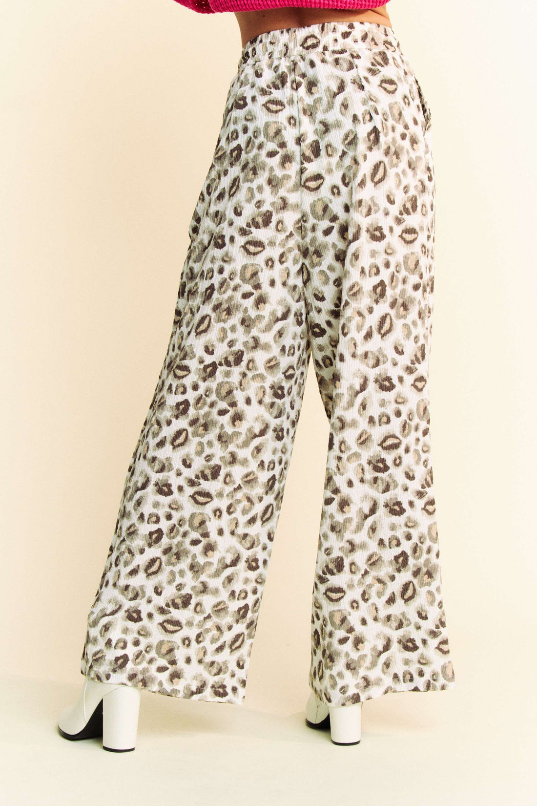 Davi & Dani Drawstring Leopard Wide Leg Pants